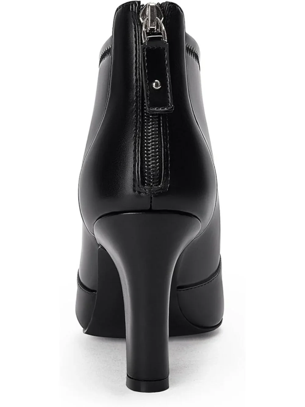 Women's Black Leather Pointed Toe Stiletto Heel Splicing Back Zipper Ankle Boots